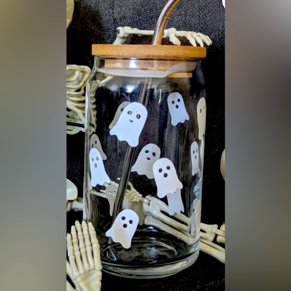 Spooky season totally costume Glass Tumbler With Lid and straw 16 oz